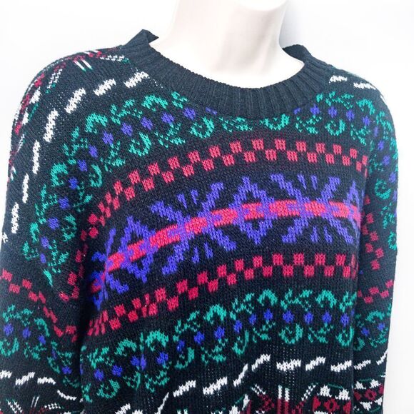 VTG 80’s Multicolor Knit Geo Tunic Sweater Sz L - Picture 2 of 9